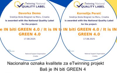 Nacionalna oznaka kvalitete za eTwinning projekt Baš je IN biti GREEN 4